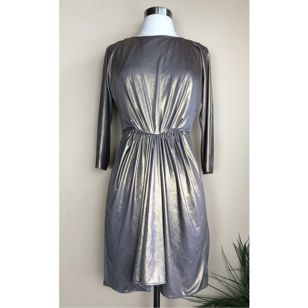New Tibi Taupe Gold Shimmer Sheath Dress Size XS